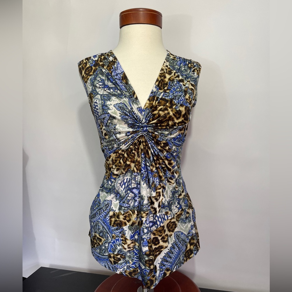 Cache Y2K Bold Printed twist-front‎ tunic top 🐅💙